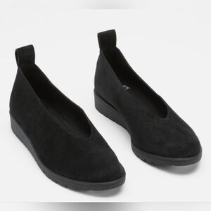 Eileen Fisher Humor Wedge Black Suede Leather Slip On Shoes 9